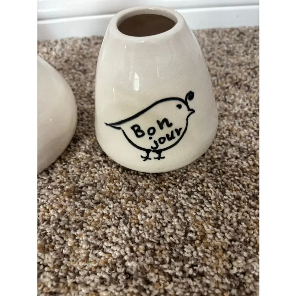 Creative Co-op, bird themed decorative ceramic vases with French inspired text